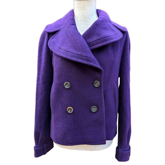 LIKE NEW Aquascutum London Women's Purple Wool & Angora Blend Soft Pea Coat Sz 8